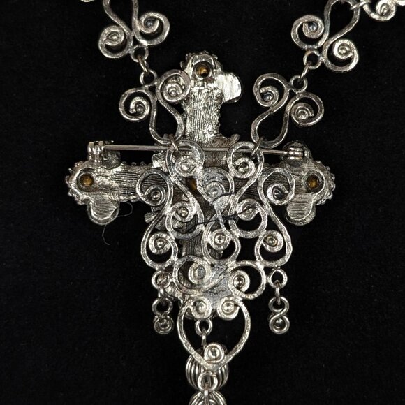 Gothic Swirling Rhinestone Cross Necklace - Picture 4 of 7